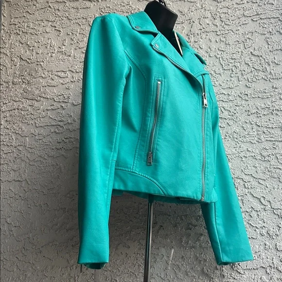 Levi's Moto Turquoise Leather Jacket-size Small, used once with a tag - Picture 10 of 16